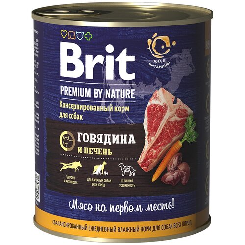 Влажный корм для собак Brit Premium by Nature, для здоровья кожи и шерсти, говядина, печень 1 уп. х 1 шт. х 850 г фото