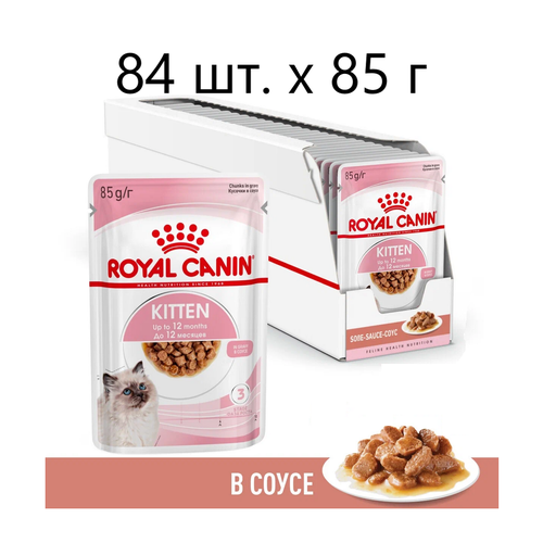 Влажный корм для котят Royal Canin Kitten, 84 шт. х 85 г (кусочки в соусе) фото