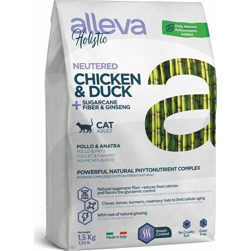 Сухой беззерновой корм ALLEVA HOLISTIC CAT NEUTERED CHICKEN&DUCK стерилизованных кошек, с курицей и уткой, 1,5 кг фото