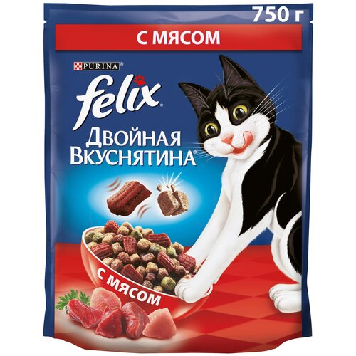 Сухой Корм для кошек Felix Двойная вкуснятина, с мясом 4 шт. х 750 г (кусочки в соусе) фото