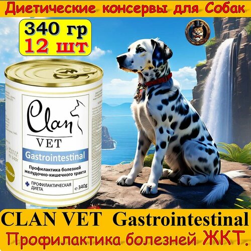 Влажный лечебный корм для собак CLAN VET GASTROINTESTINAL для профилактики болезней ЖКТ, ж/б 340 гр*12 шт фото