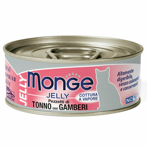 Monge Jelly Adult Cat влажный корм для взрослых кошек с желтоперым тунцом и креветками, в консервах - 80 г х 24 шт фото