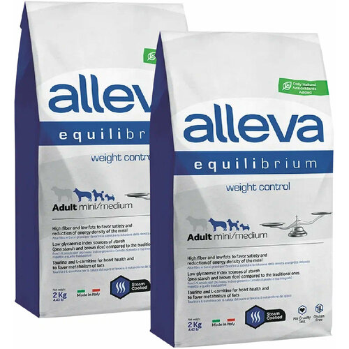 ALLEVA EQUILIBRIUM ADULT DOG MINI/MEDIUM WEIGHT CONTROL диетический для взрослых собак маленьких и средних пород (2 + 2 кг) фото