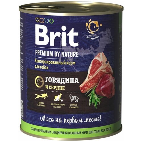 корм для собак Brit Premium by Nature, для здоровья кожи и шерсти, говядина, сердце 1 уп. х 1 шт. х 850 г фото