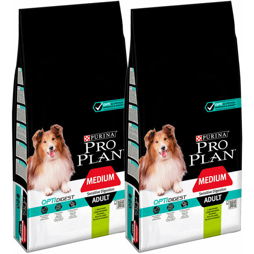 Сухой корм PRO PLAN ADULT DOG OPTIDIGEST MEDIUM SENSITIVE DIGESTION для взрослых собак средних пород с чувствительным пищеварением с ягненком и рисом (14 + 14 кг) фото