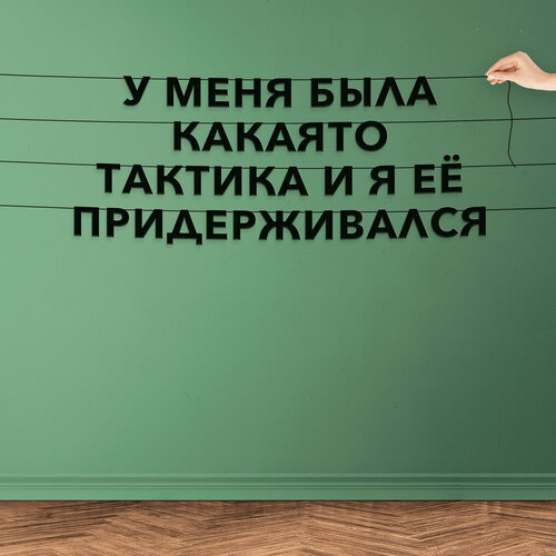 Гирлянда надпись, Мемы - “У меня была какаято тактика и я её придерживался“, черная текстовая растяжка. фото