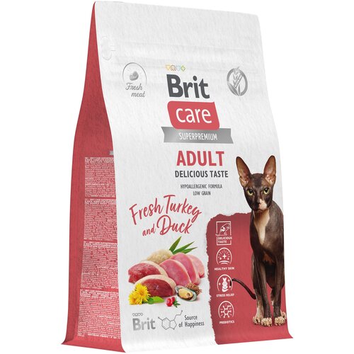 Сухой корм для привередливых кошек Brit Care Cat Adult Delicious Taste​, с индейкой и уткой 0,4 кг фото