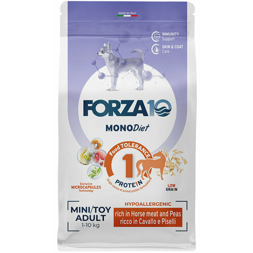 Корм сухой FORZA10 DOG MINI DIET монобелковый для взрослых собак маленьких пород при аллергии с кониной и горохом (1,5 кг) фото