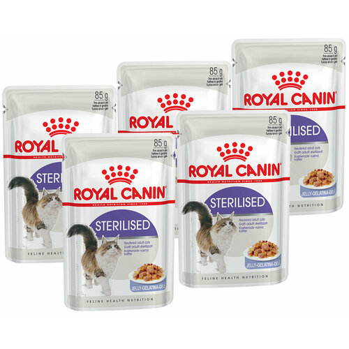 ROYAL CANIN STERILISED для взрослых кастрированных котов и стерилизованных кошек в желе пауч 85 гр 85 гр х 5 шт фото