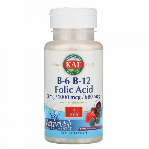 KAL B6 B12 Folic Acid (B-6 B-12 Фолиевая кислота) со вкусом ягод 60 таблеток фото