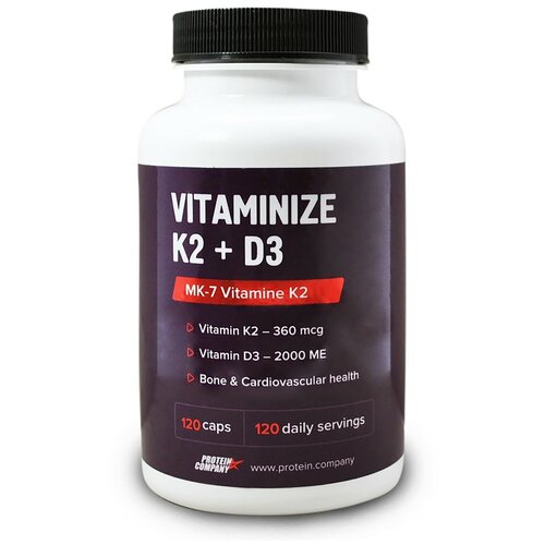 Таблетки PROTEIN.COMPANY Vitaminize K2 + D3 Витаминный комплекс, 90 г, 250 мл, 120 шт. фото