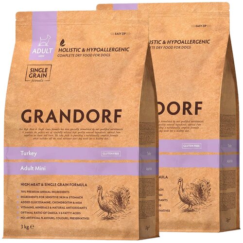 GRANDORF SINGLE GRAIN DOG ADULT MINI TURKEY низкозерновой для взрослых собак маленьких пород с индейкой (3 + 3 кг) фото