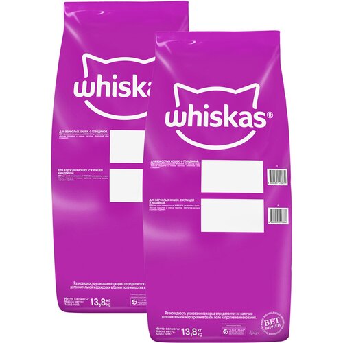 WHISKAS аппетитное ассорти для взрослых кошек с курицей и индейкой с нежным паштетом (13,8 + 13,8 кг) фото