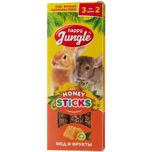 Лакомство для кроликов, хорьков, грызунов Happy Jungle Honey sticks Мед и фрукты, 90 г, 3 шт. в уп. фото