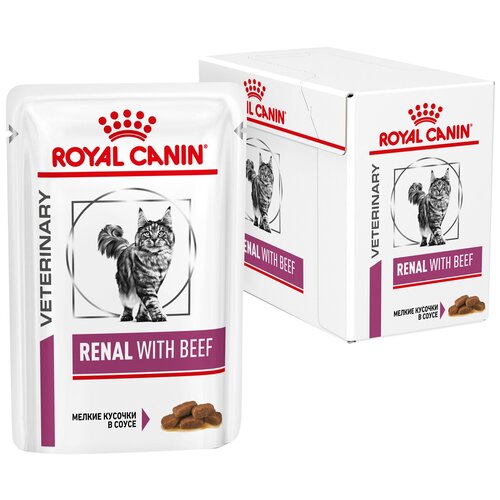 корм для кошек Royal Canin Renal with beef, при проблемах с почками, с говядиной 12 шт. х 85 г (кусочки в соусе) фото