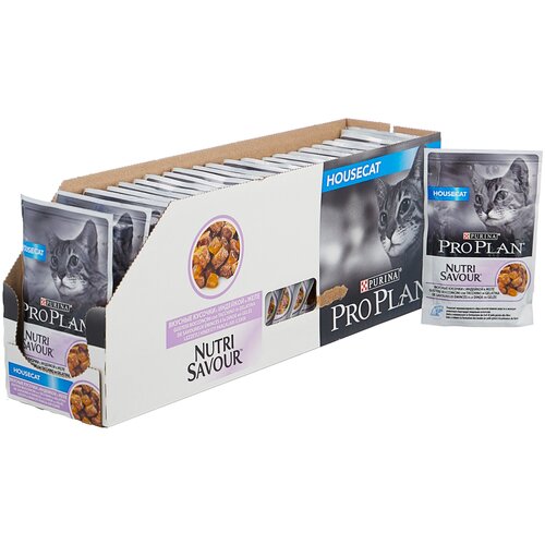 корм для кошек Pro Plan Nutrisavour Housecat, для живущих в помещении, с индейкой 24 шт. х 85 г (кусочки в желе) фото