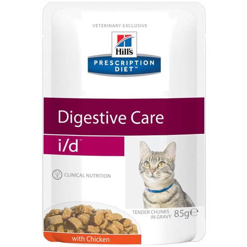 Влажный корм для кошек Hill's Prescription Diet i/d Digestive Care при расстройствах пищеварения, жкт, с курицей 2 шт. х 85 г (кусочки в соусе) фото