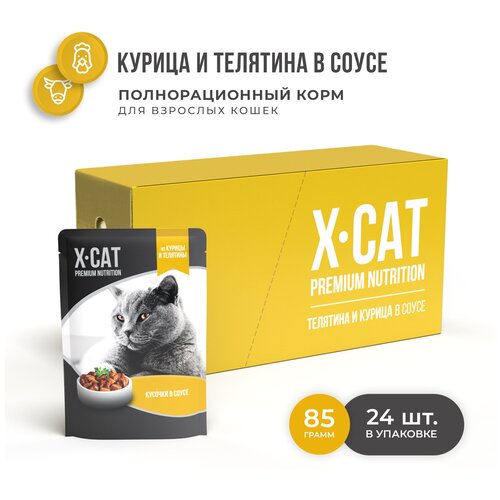 X-CAT для взрослых кошек с телятиной и курицей в соусе (85 гр х 24 шт) фото