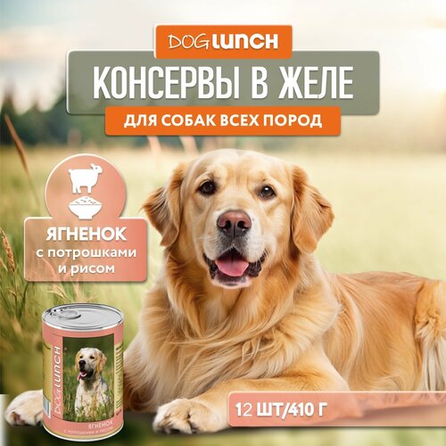 Корм влажный DOG LUNCH ягненок с потрошками и рисом в желе для собак (12шт x 410г) фото