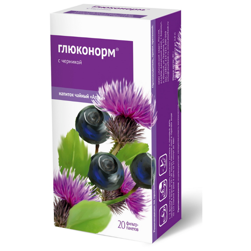 Алтайский кедр сбор Глюконорм с черникой (чайный напиток) ф/п, 50 г, 20 шт. фото