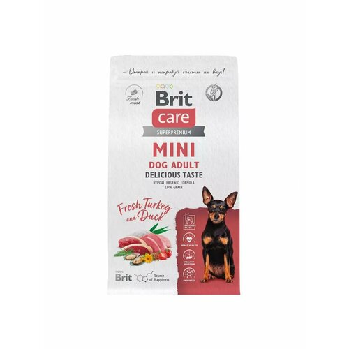 Сухой корм для собак мини пород Brit Care Adult mini Delicious Taste индейка утка 1,5 кг фото