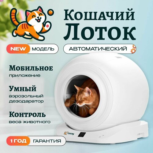 Умный автоматический лоток для кошек с бортом Cat Joy Smart Cat Litter Box + APP (AVA-CJCL-02) White фото