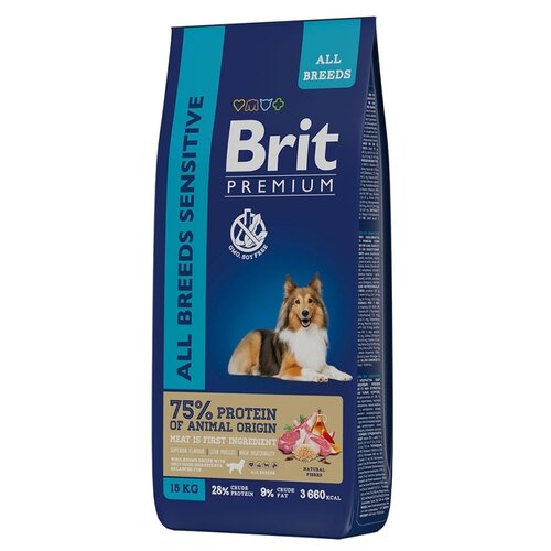 BRIT PREMIUM, Сухой корм с ягненком и индейкой Sensitive для собак всех пород, 15кг фото