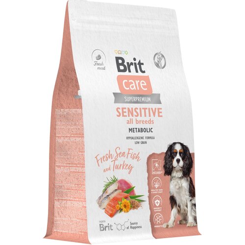 Сухой корм для собак всех пород Brit Care Dog Adult Sensitive Metabolic​​​​​, улучшенный обмен веществ​, с морской рыбой и индейкой 3 кг фото