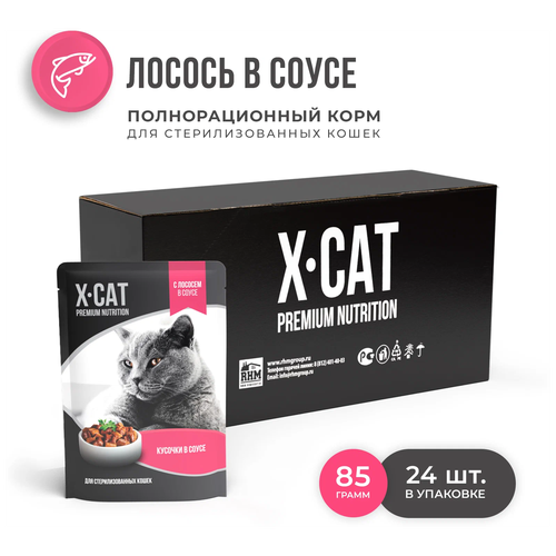 Влажный корм для стерилизованных кошек X-CAT с лососем 24 шт. х 85 г (кусочки в соусе) фото