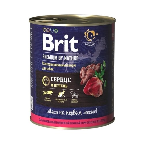 Влажный корм для собак Brit Premium by Nature, сердце, печень 1 уп. х 2 шт. х 850 г фото