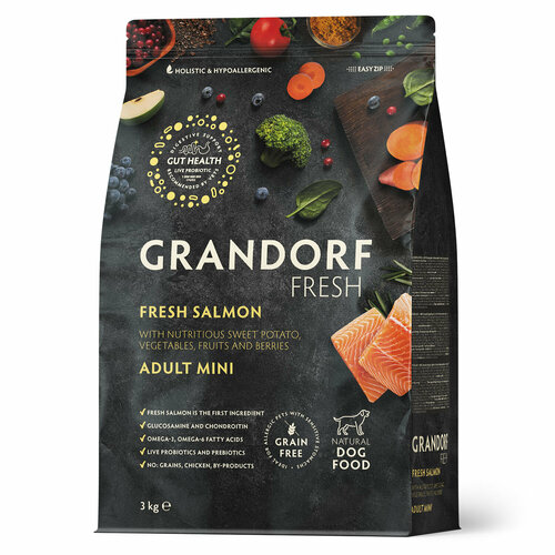 Grandorf Fresh корм для собак мелких пород, для здоровья кожи и шерсти, лосось и батат 3 кг фото