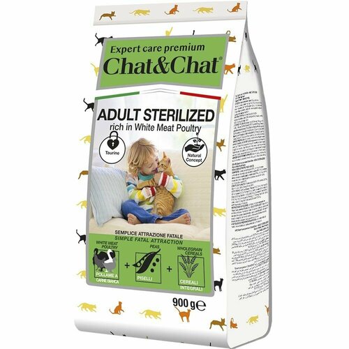 Сухой корм Chat&Chat Expert Premium Adult Sterilized with white meat poultry, для взрослых стерилизованных кошек с белым мясом птицы, 900г фото