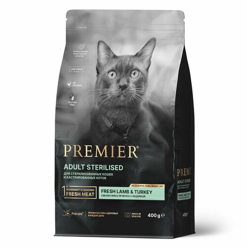 Сухой корм Premier Cat Lamb&Turkey STERILISED Свежее мясо ягненка с индейкой для кошек, 400 г * 2 шт фото