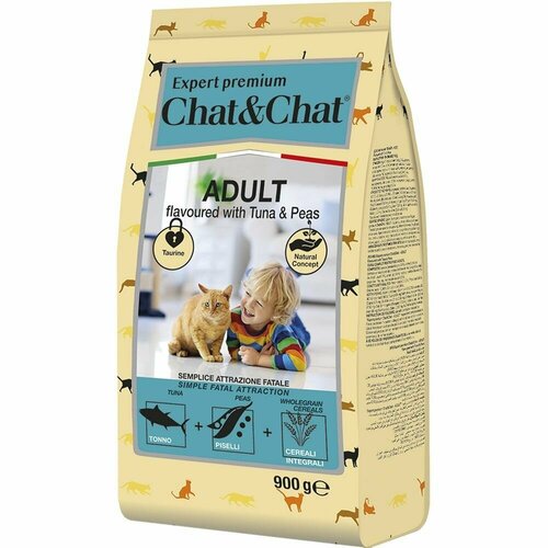 Сухой корм Chat&Chat Expert Premium Adult flavoured with tuna & peas, для взрослых кошек с тунцом и горохом, 900г фото