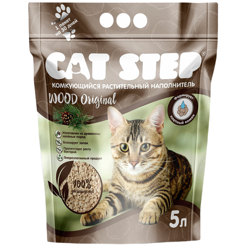 Комкующийся наполнитель Cat Step Wood Original растительный, 5л, 1 шт. фото