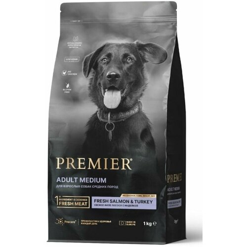 Сухой корм Premier Dog Salmon&Turkey ADULT Medium свежее филе лосося с индейкой для собак средних пород, 1 кг фото