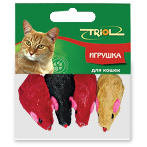 Набор игрушек  для кошек   Triol мышь 4 шт (M002NC/Ч-00700/22161026),  красный/желтый/черный, 4шт. фото