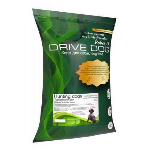 DRIVE DOG Hunting Dogs beef/rabbit/liver 15кг полнорационный сухой корм для Охотничьих собак средних и крупных пород говядина кролик и печень фото