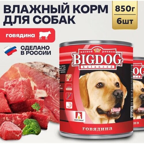 Корм влажный Зоогурман Big Dog говядина для взрослых собак, 6шт х 850г фото