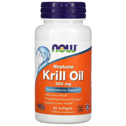 NOW Foods Neptune Krill Oil Cardiovascular Support 500 mg, 60 softgels, НАУ Фудс Масло морского криля Нептун, 500 мг, 60 софтгель капсул фото