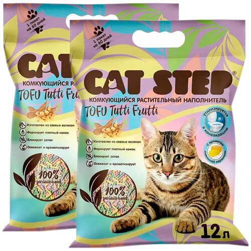 CAT STEP TOFU TUTTI FRUTTI наполнитель комкующийся растительный для туалета кошек (12 + 12 л) фото