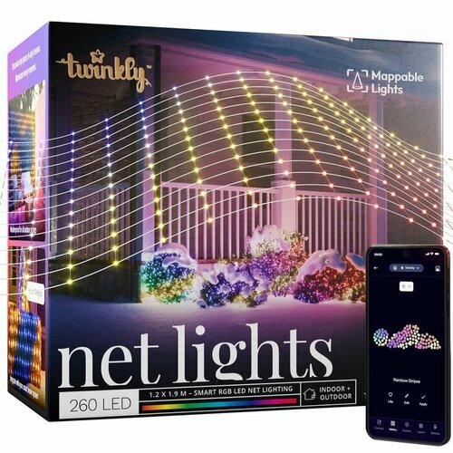 Гирлянда сетка Twinkly Net 260 LED RGB Pearl, 1,2 x 1,9 м, прозрачный провод, IP44 фото