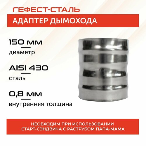 Адаптер для дымохода 150х150, AISI 430/0,8мм фото