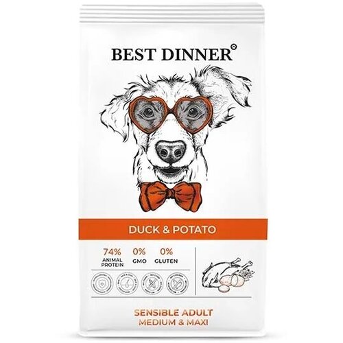 Best Dinner Dog Adult Medium/Maxi 3кг х 2шт утка с картофелем сухой для собак крупных и средних пород фото