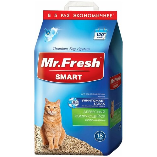 Комкующийся наполнитель Mr. Fresh Smart древесный для короткошерстных кошек, 18л, 1 шт. фото