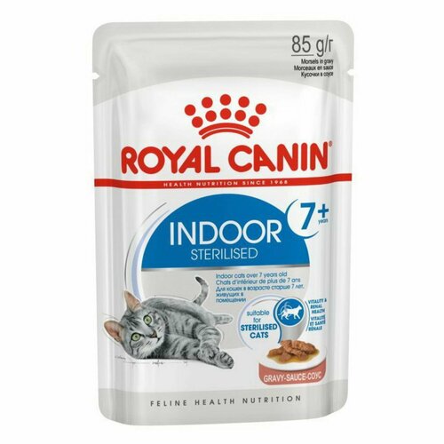 Корм влажный Royal Canin Indoor Sterilised 7+ для стерилизованных кошек старше 7 лет пауч кусочки в соусе 6*85г фото