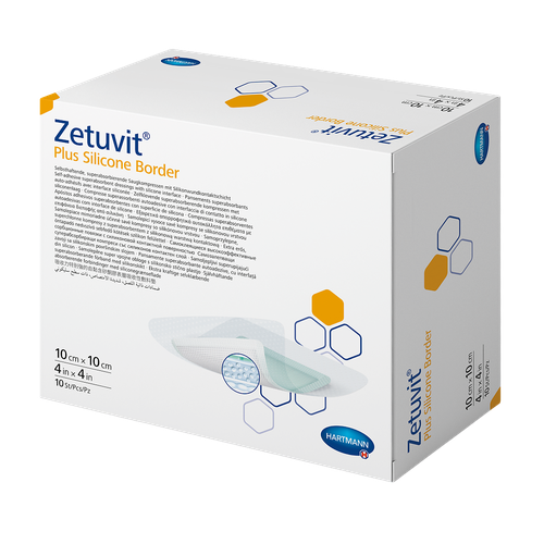 Повязка Цетувит Плюс Силикон Бордер/Zetuvit Plus Silicone Border самоклеящаяся суперабсорбирующая стерильная 10 х 10 см 10 шт фото