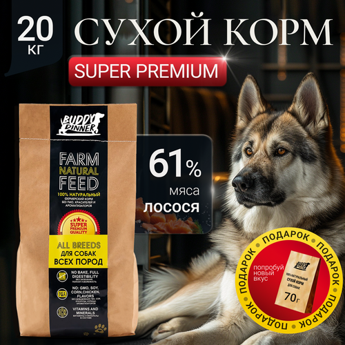 Сухой корм для собак средних и крупных пород Buddy Dinner Gold Line Hypoallergenic с лососем 20 кг фото