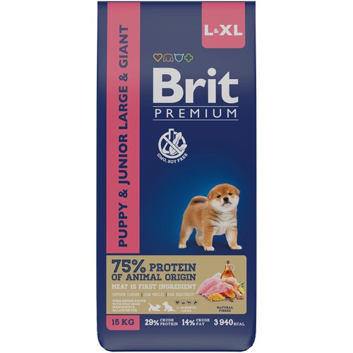 BRIT PREMIUM, Сухой корм с курицей для щенков крупных пород, 15кг фото