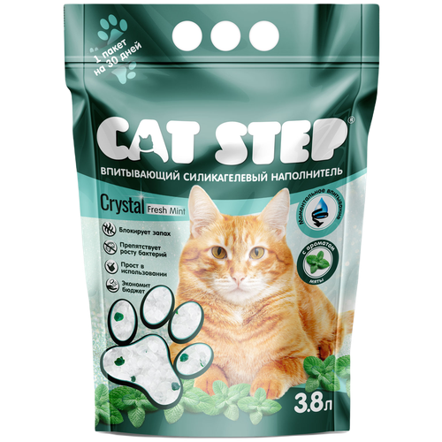 Впитывающий наполнитель Cat Step Crystal Fresh Mint, 3.8л, 8 шт. фото